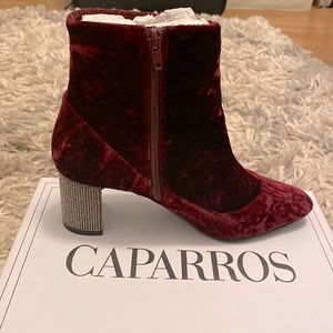 Burgundy Velvet Booties! Caparros. Brand New, never worn, in box. Size 7.5